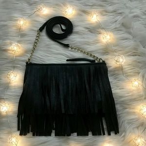 Fringed black shoulder bag